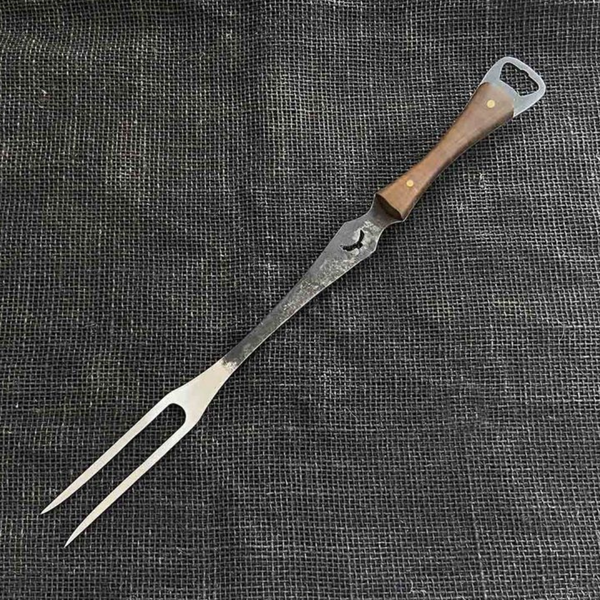 Garfo Campeiro Para Churrasco 11' Aço Carbono 1070, Cabo Madeira